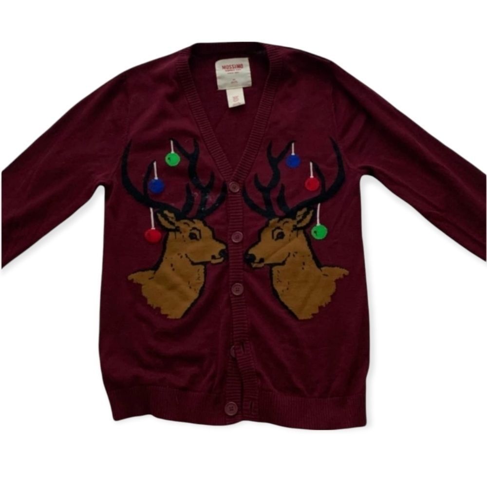 MOSSIMO Burgundy Reindeer Ornaments Ugly Christmas Sweater‎ Cardigan S